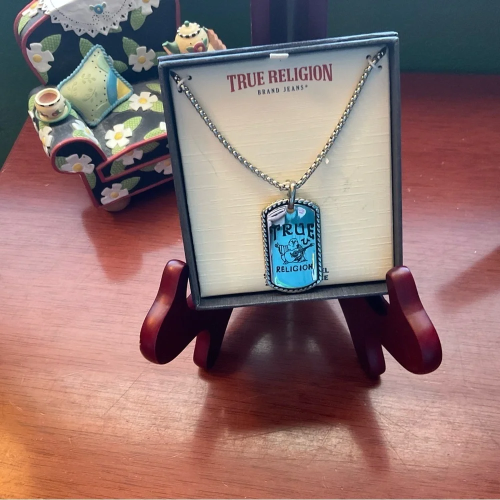 True Religion Stainless Steel Buddha Dog Tag Necklace #YC